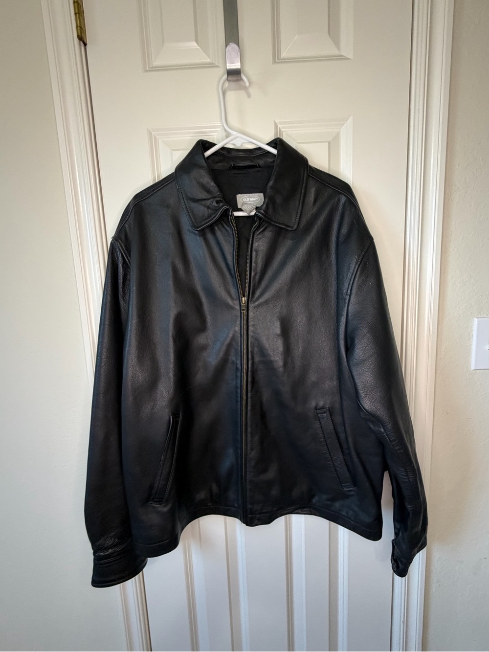 Old Navy Black Leather Bomber Jacket size large